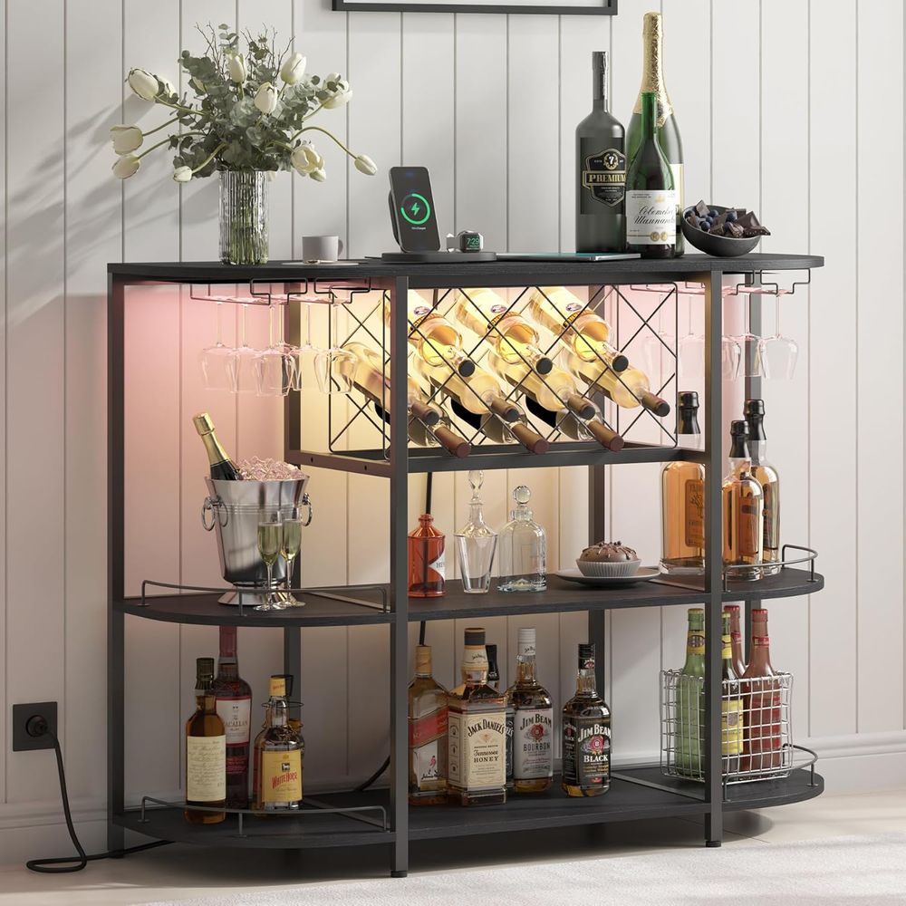 Coffee & Tea Difabis - Black 3-Tier Coffee Table with Wine