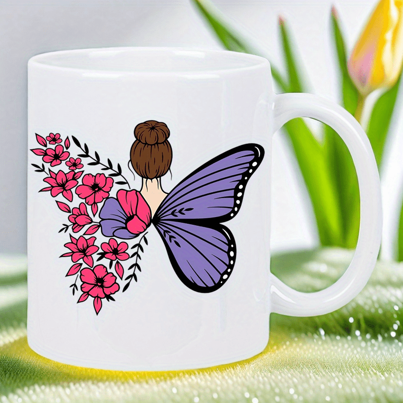 Morning Tea Coffee - Butterfly and Blossoms Ceramic ceramic white
