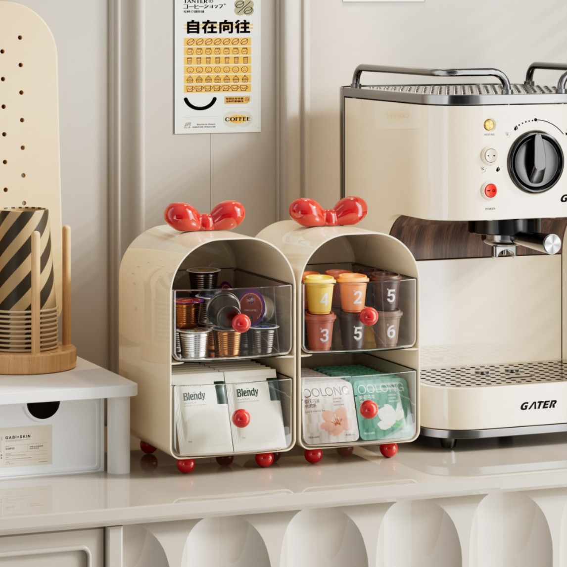 Coffee Tea Bags - Creamy Coffee Capsule Organizer, 2-Tier Drawer