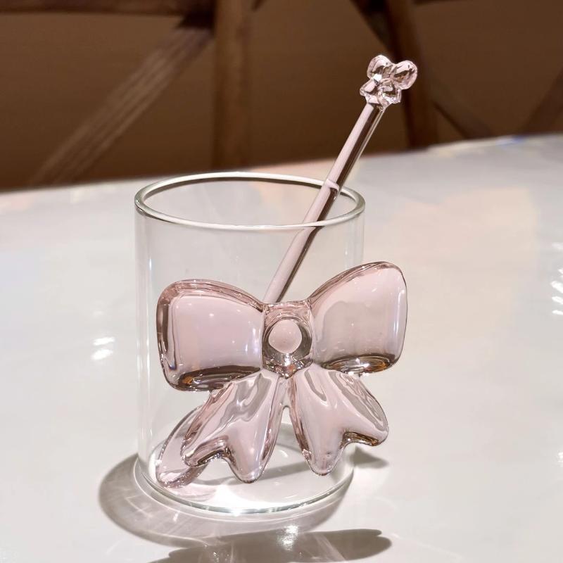 Pink Bow-Adorned Glass Coffee  - Tea Coffee Utensils review and price