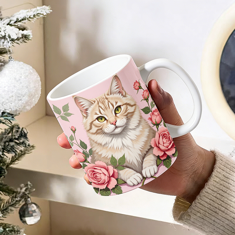 Sweet Floral Kitty Ceramic Mug - Coffee Tea Friends review and price
