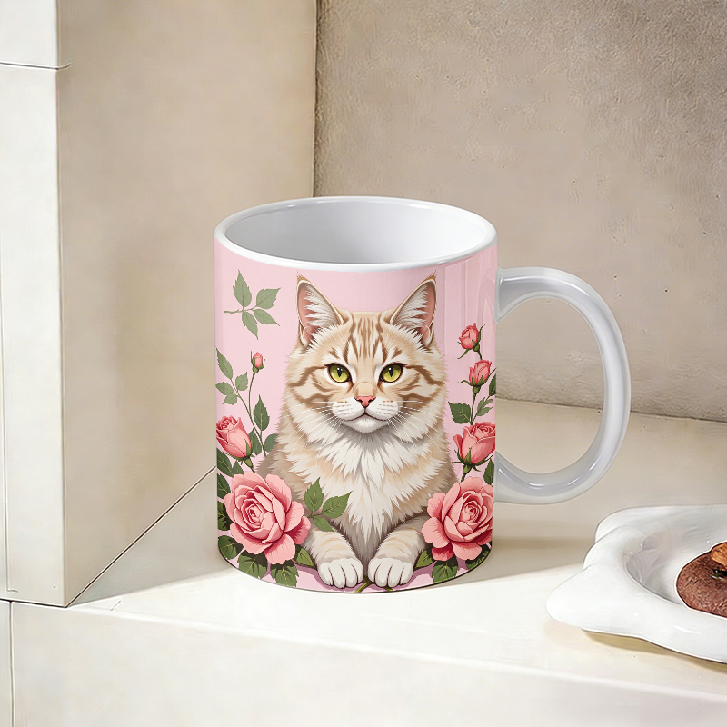 Sweet Floral Kitty Ceramic Mug - Coffee Tea Friends review and price